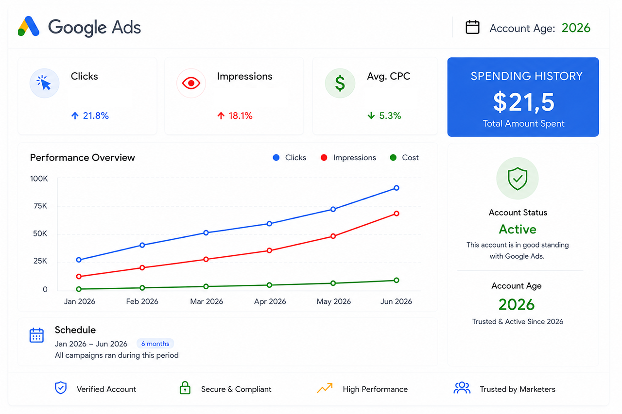 Konto Google Ads 2026, USA — Wydano 22 USD