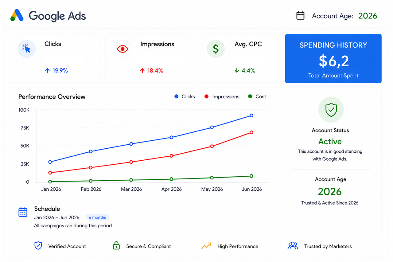 Google Ads account 2026 USA — Spent $6